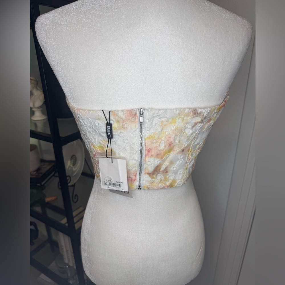 NWT BARDOT LILA SUNNY FLORAL UNDERWIRE BUSTIER CORSET CROP WHITE PINK SIZE 10 - Picture 5 of 7